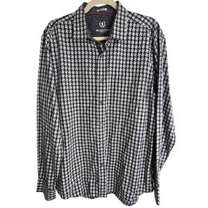 Bugatchi Shirt Mens Geometric Shaped Fit Size L/XL Button Cotton Spread Collar